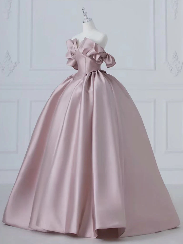 Wholesale A-Line Pink Satin Long Prom Dress Pink Long Evening Dress gowns evening dresses
